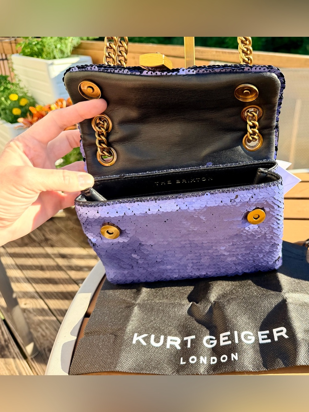 Kurt Geiger London Sequin Mini Brixton Crossbody in Periwinkle/Purple w Dustbag - Picture 5 of 11